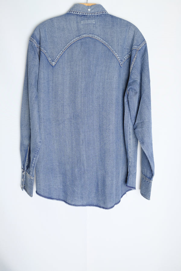 denim western shirt in mid indigo wash