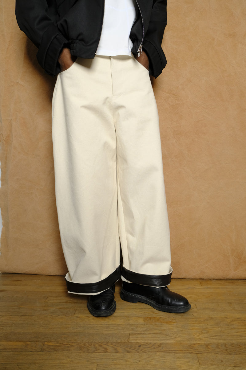 painter trouser in ivory cotton canvas