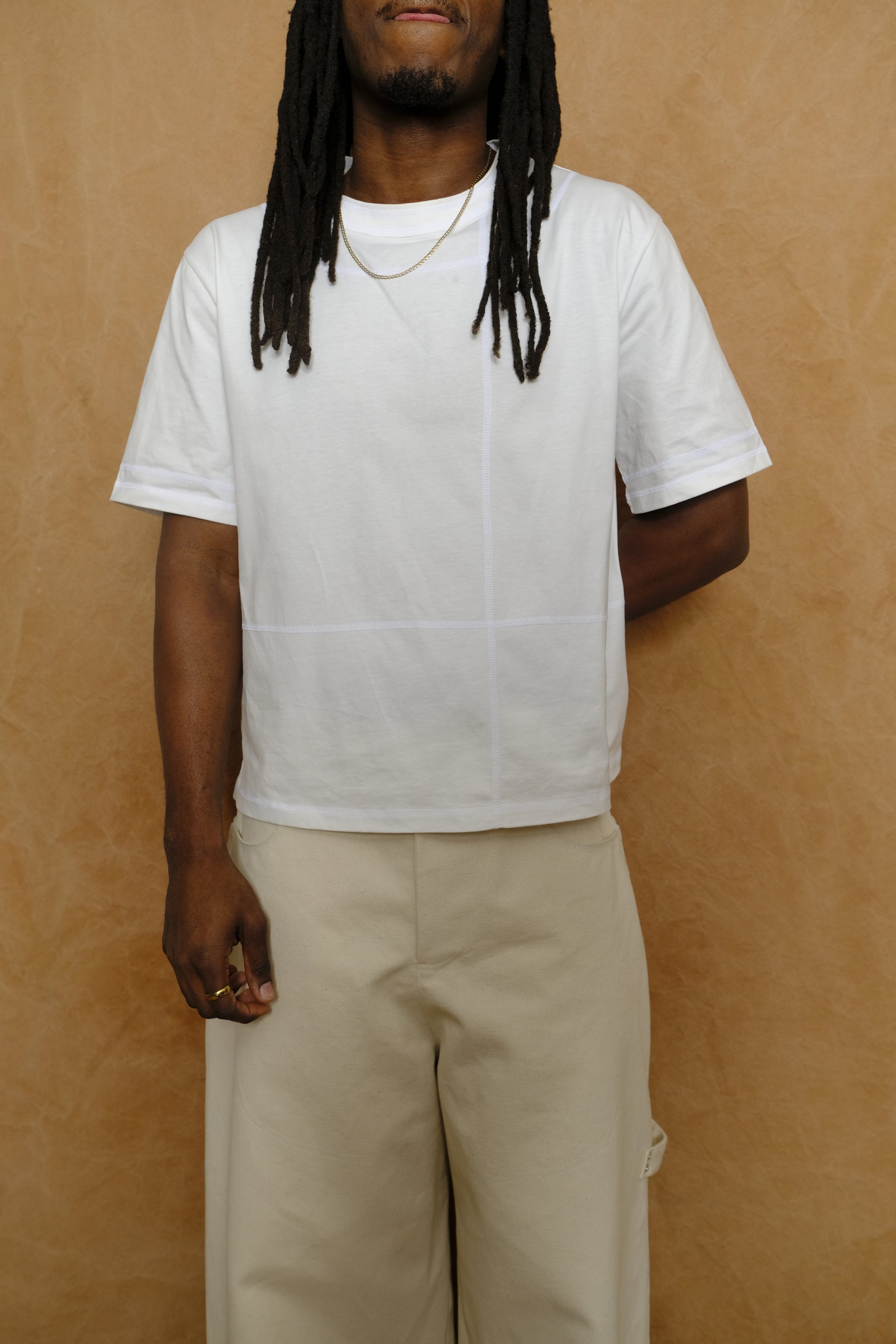 cross stitch t-shirt in optic white cotton