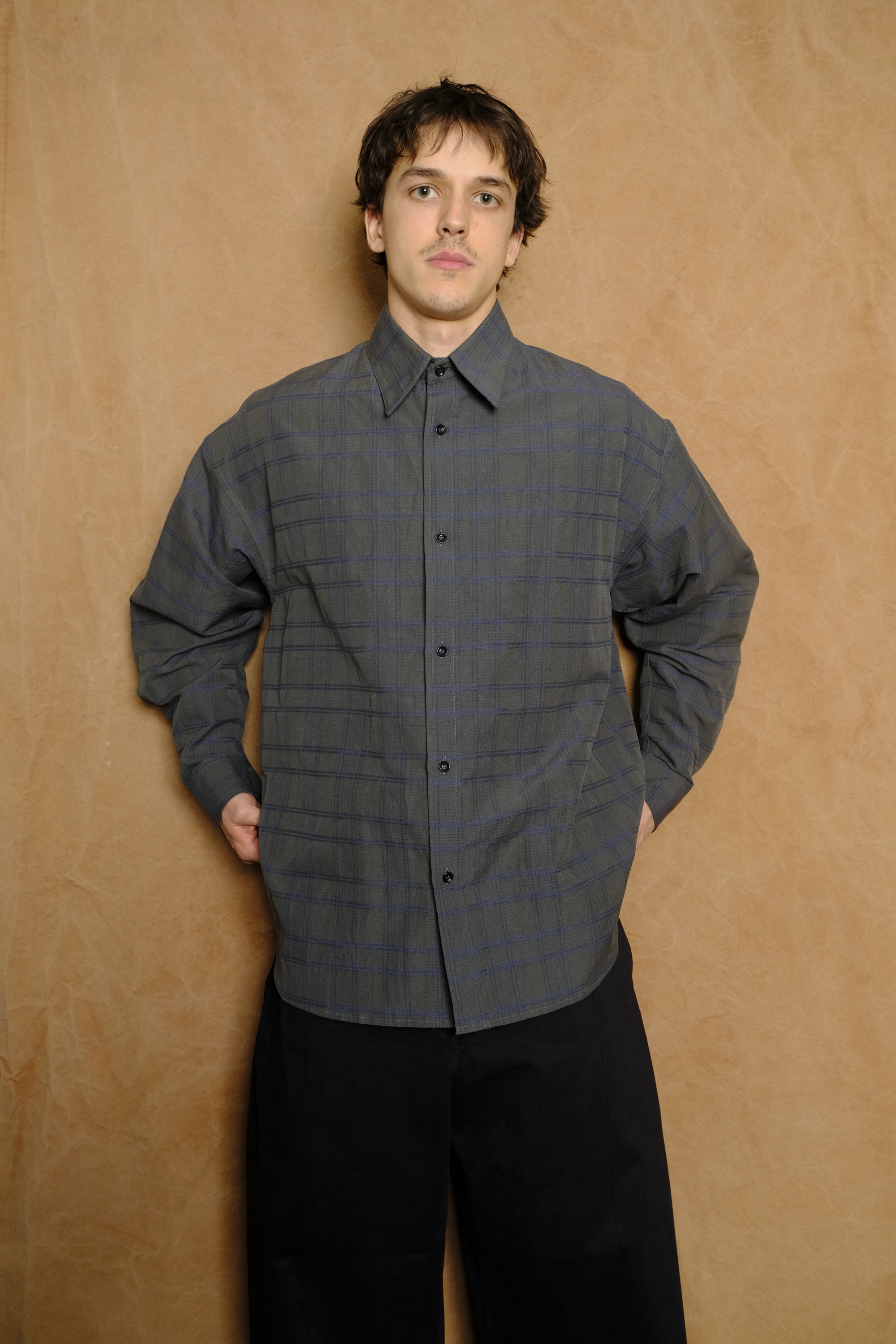 chisholm shirt in blue/green cotton linen check