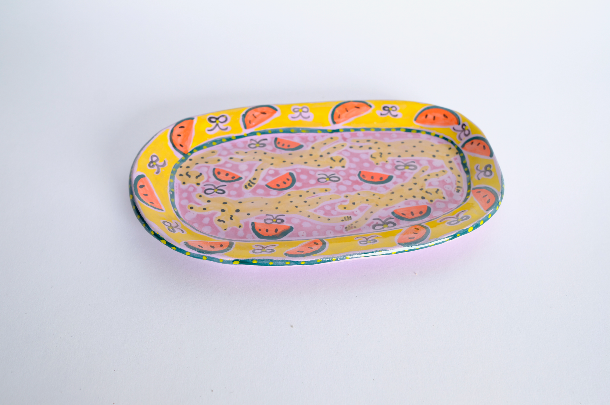 cheetah watermelon oval plate