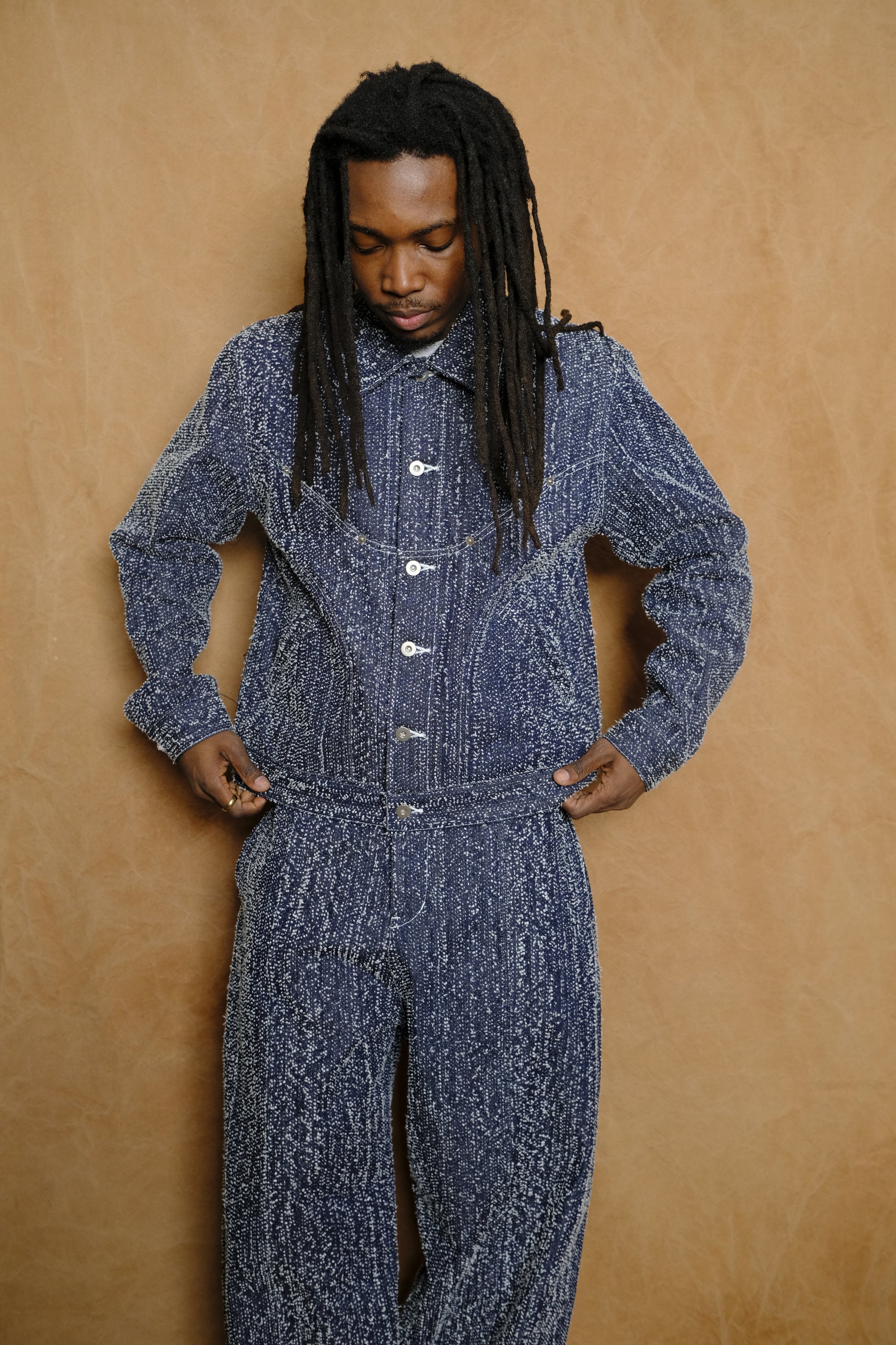 denim jiji jacket in indigo needle punch