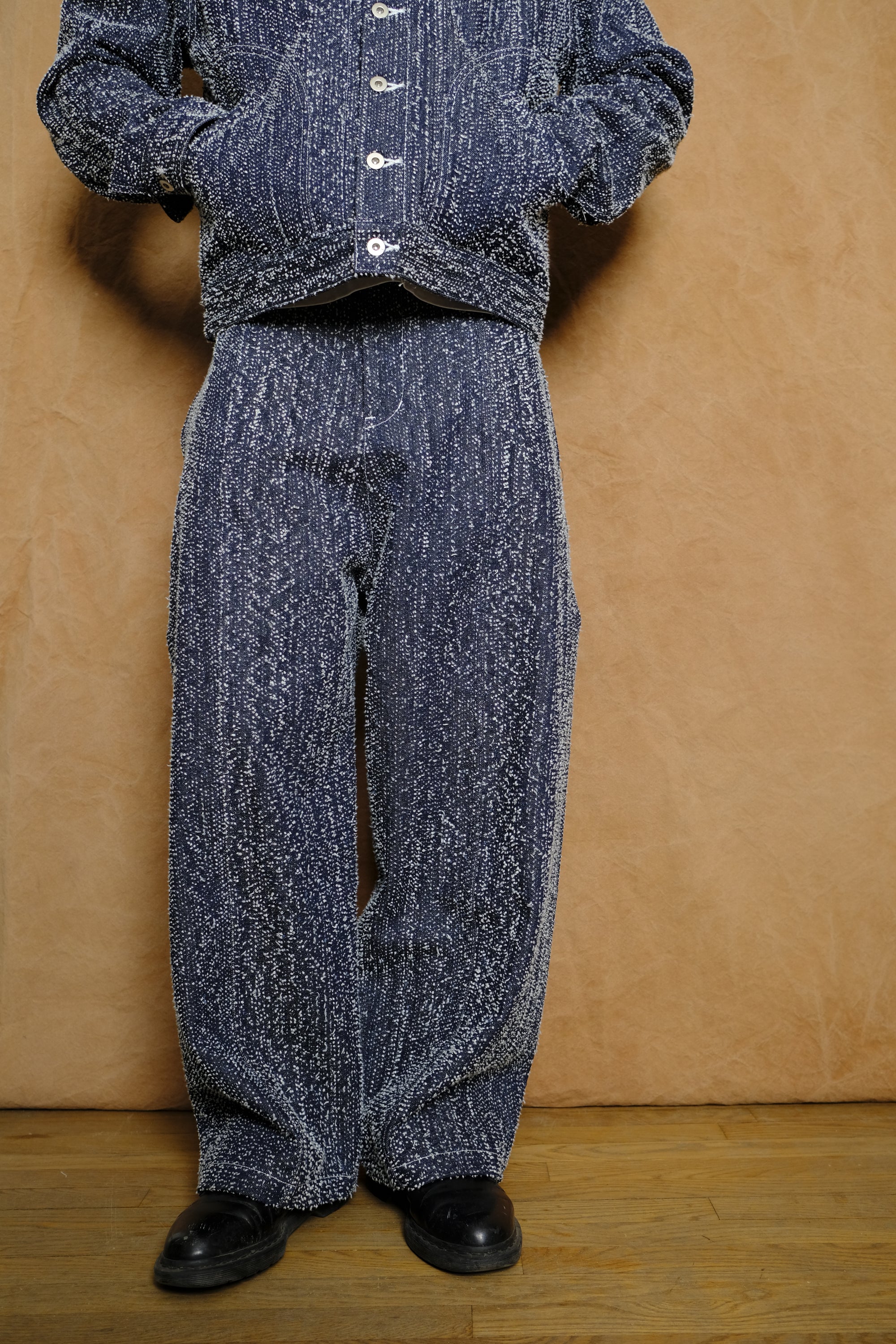 welt trouser in indigo needle punch denim