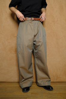 wide tailored trouser in tropical taupe cotton twill
