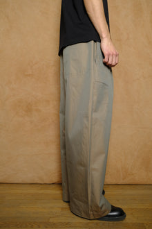 wide tailored trouser in tropical taupe cotton twill