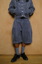 box pleat shorts in indigo needle punch denim