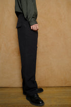 tuck suit pants c in black cotton chambray