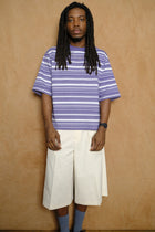 t shirt b in garment dyed white/dark purple stripe