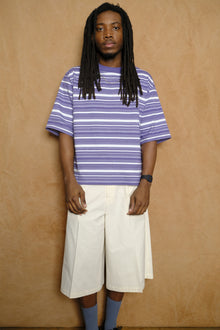 t shirt b in garment dyed white/dark purple stripe