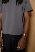 on the farm raw hem tee in washed black
