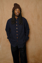 wooly gingham one pocket shirt in navy