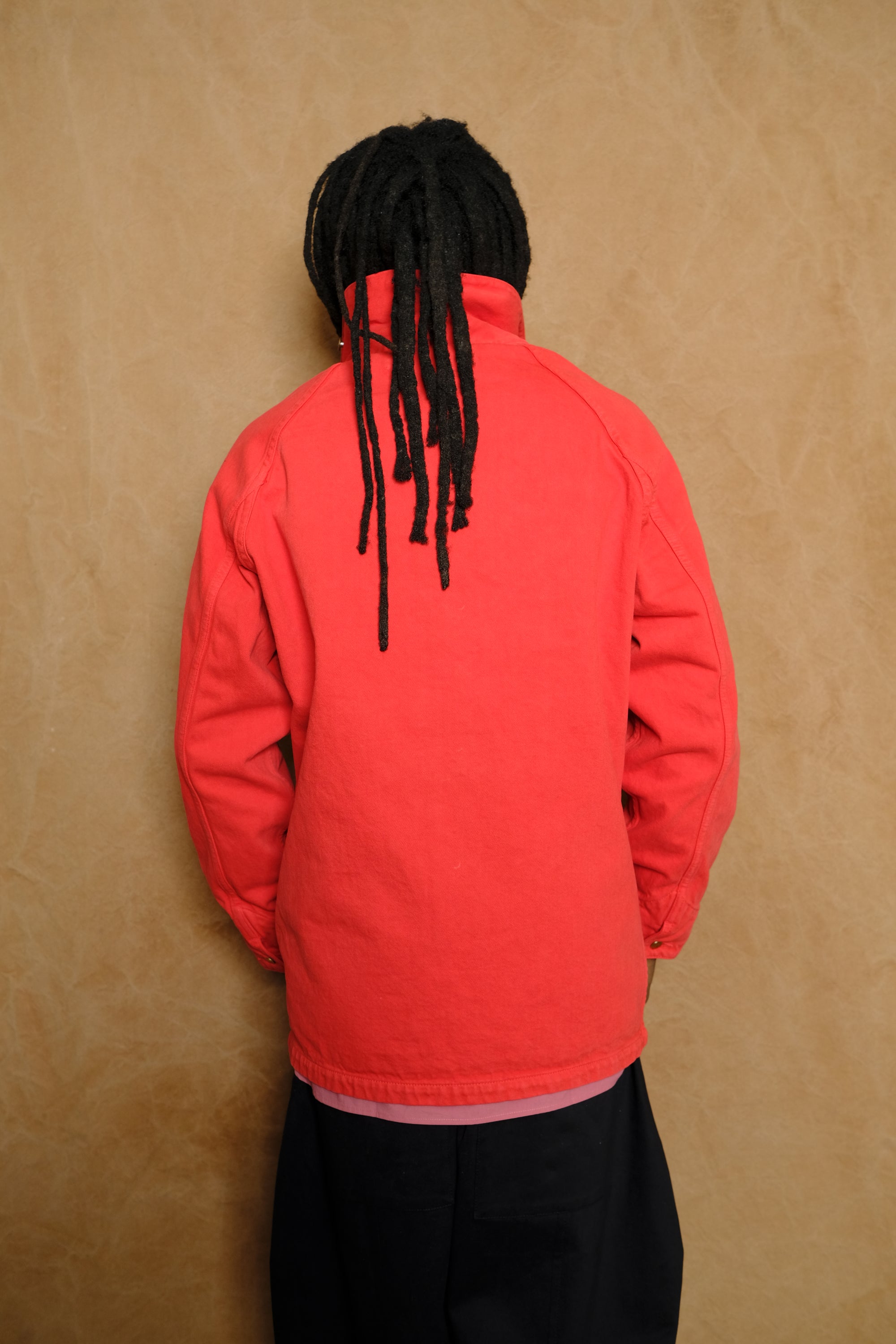 coverall jacket b in red cotton denim