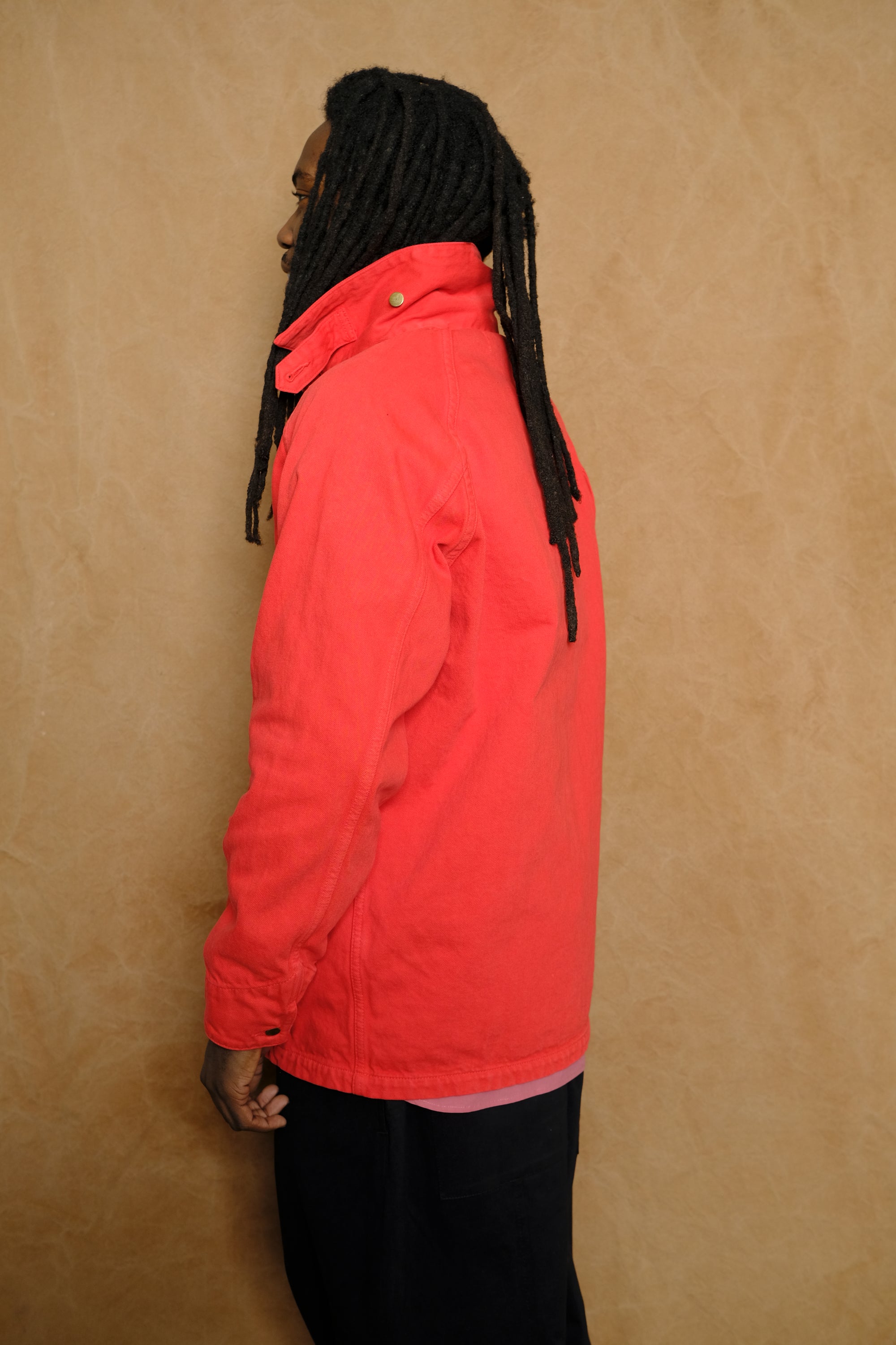 coverall jacket b in red cotton denim