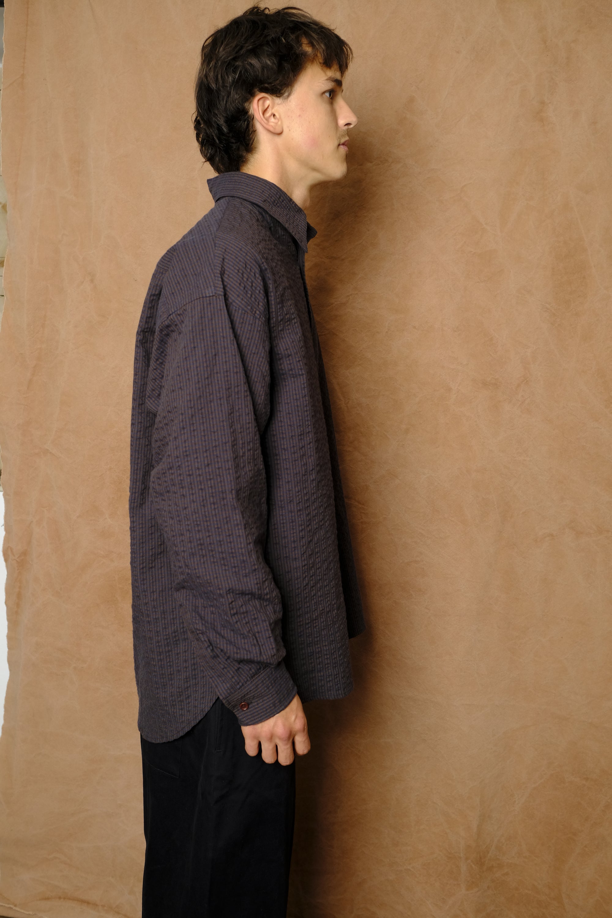 chisholm shirt in cotton navy brown check
