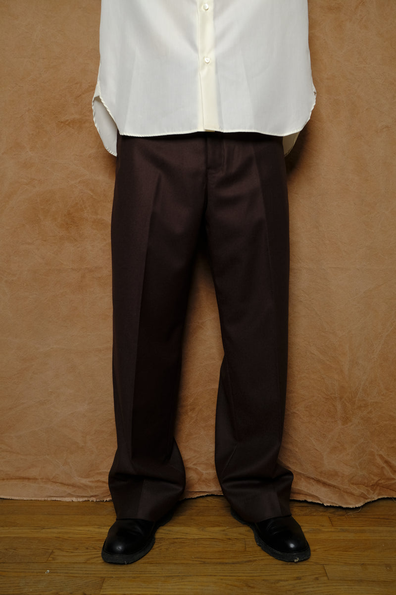 flannel wool wide trousers in brown
