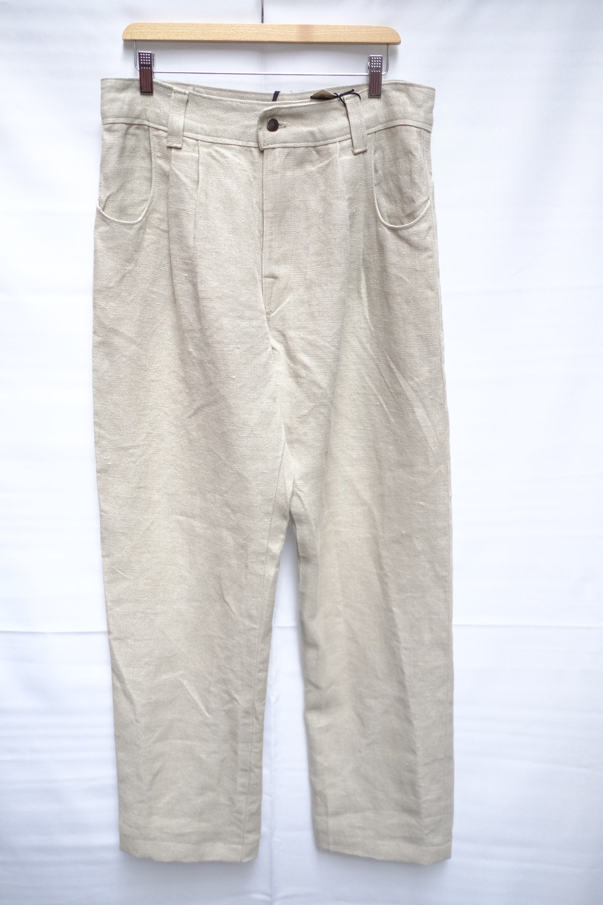 double pleated linen trouser in stone