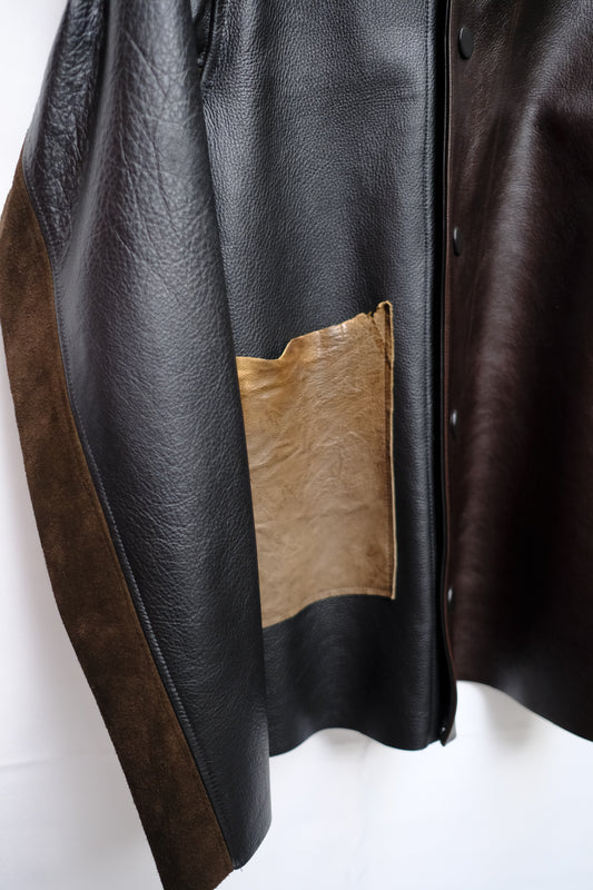 raw edge leather patchwork bomber - size large