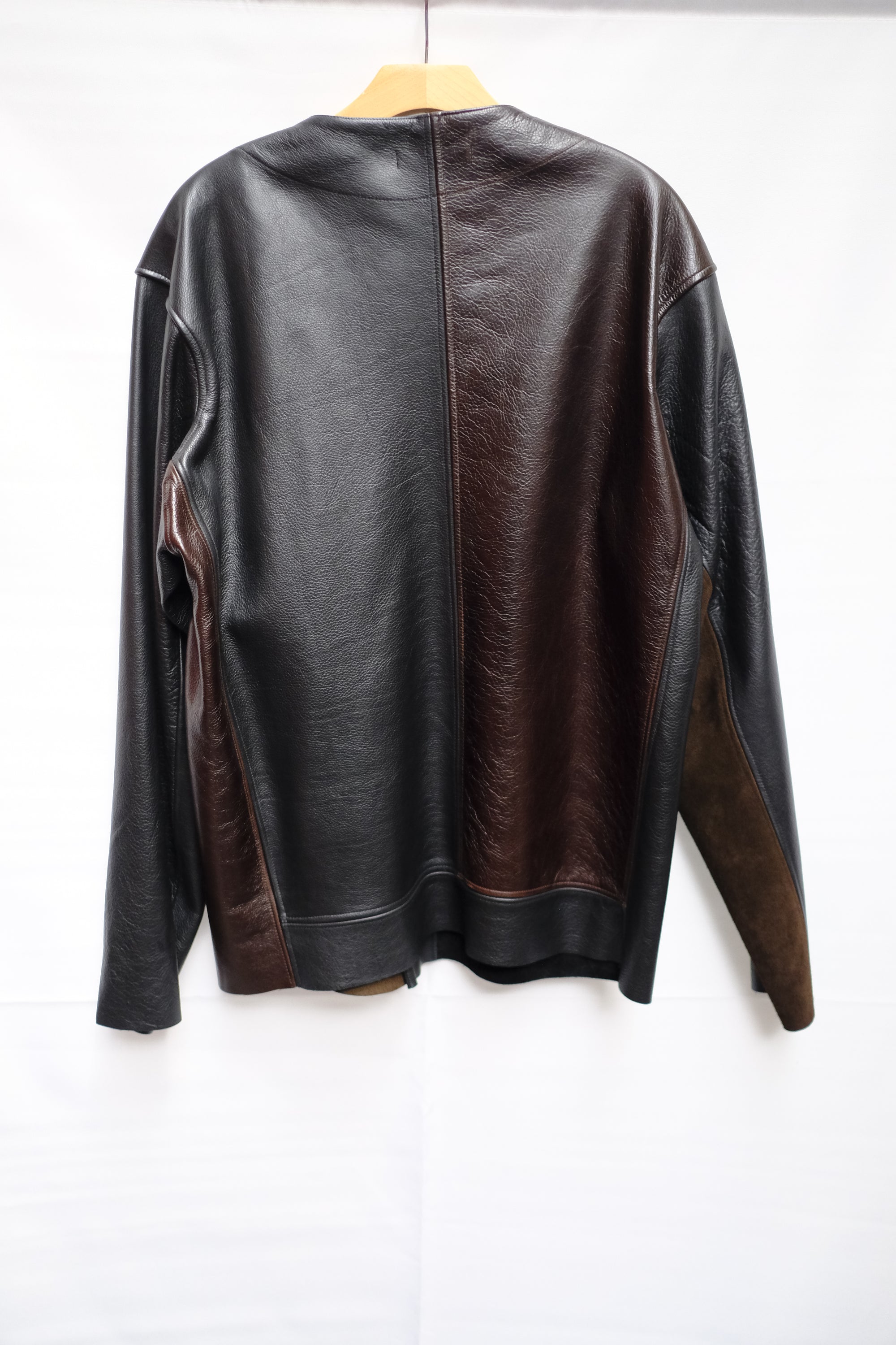 raw edge leather patchwork bomber - size large