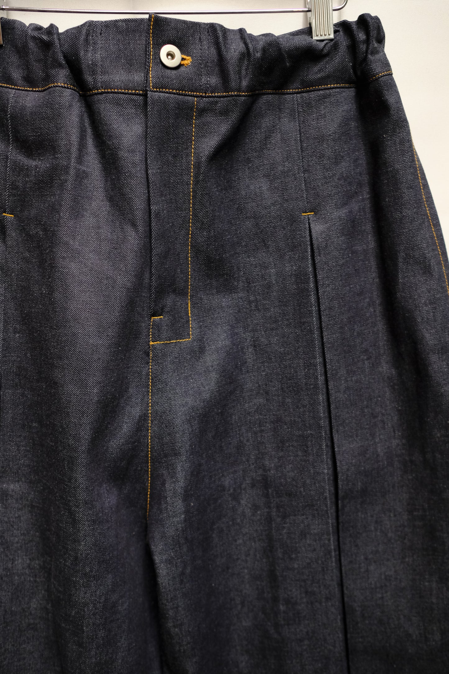 raw denim box pleat trouser