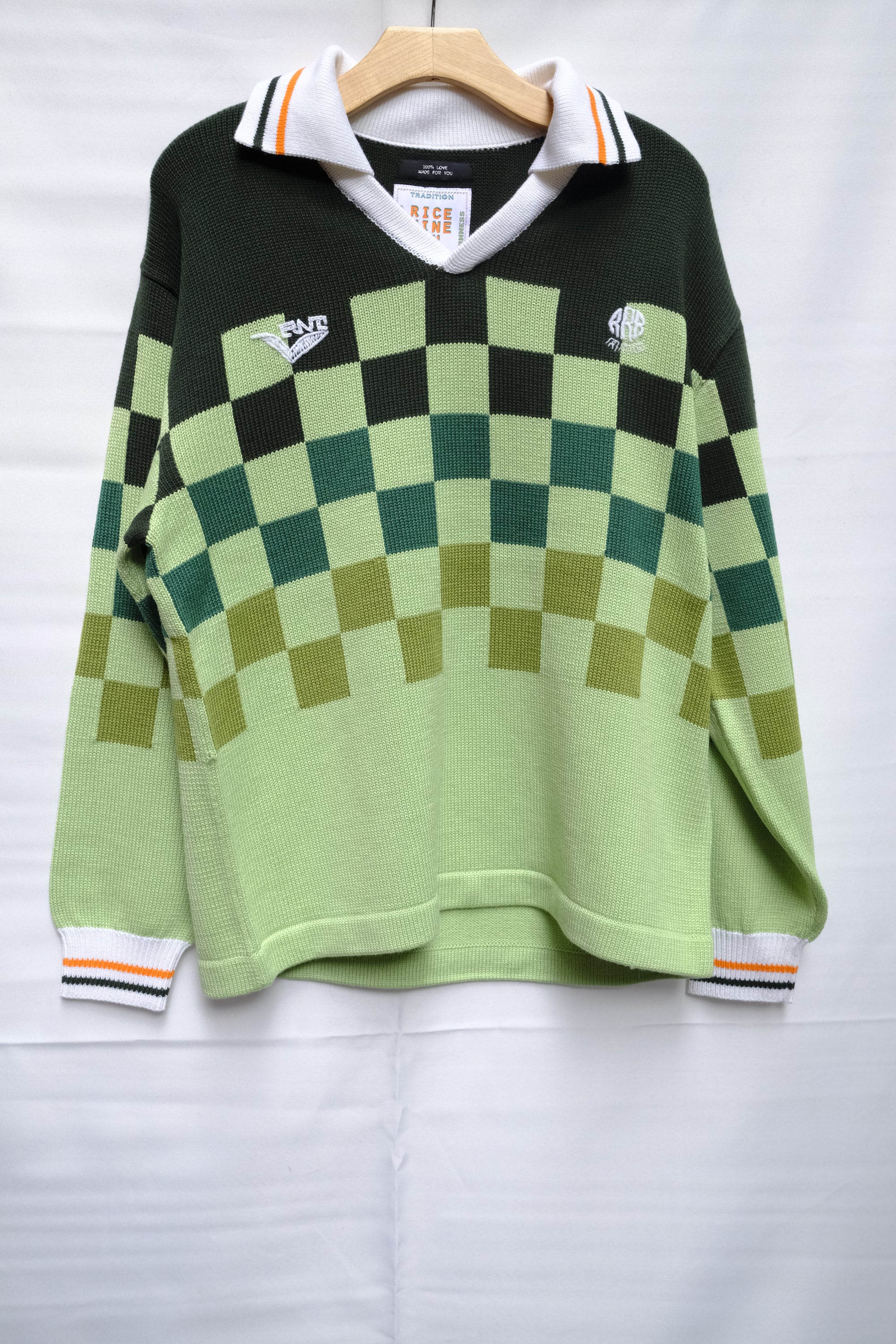 green gradient checkered knit soccer jersey