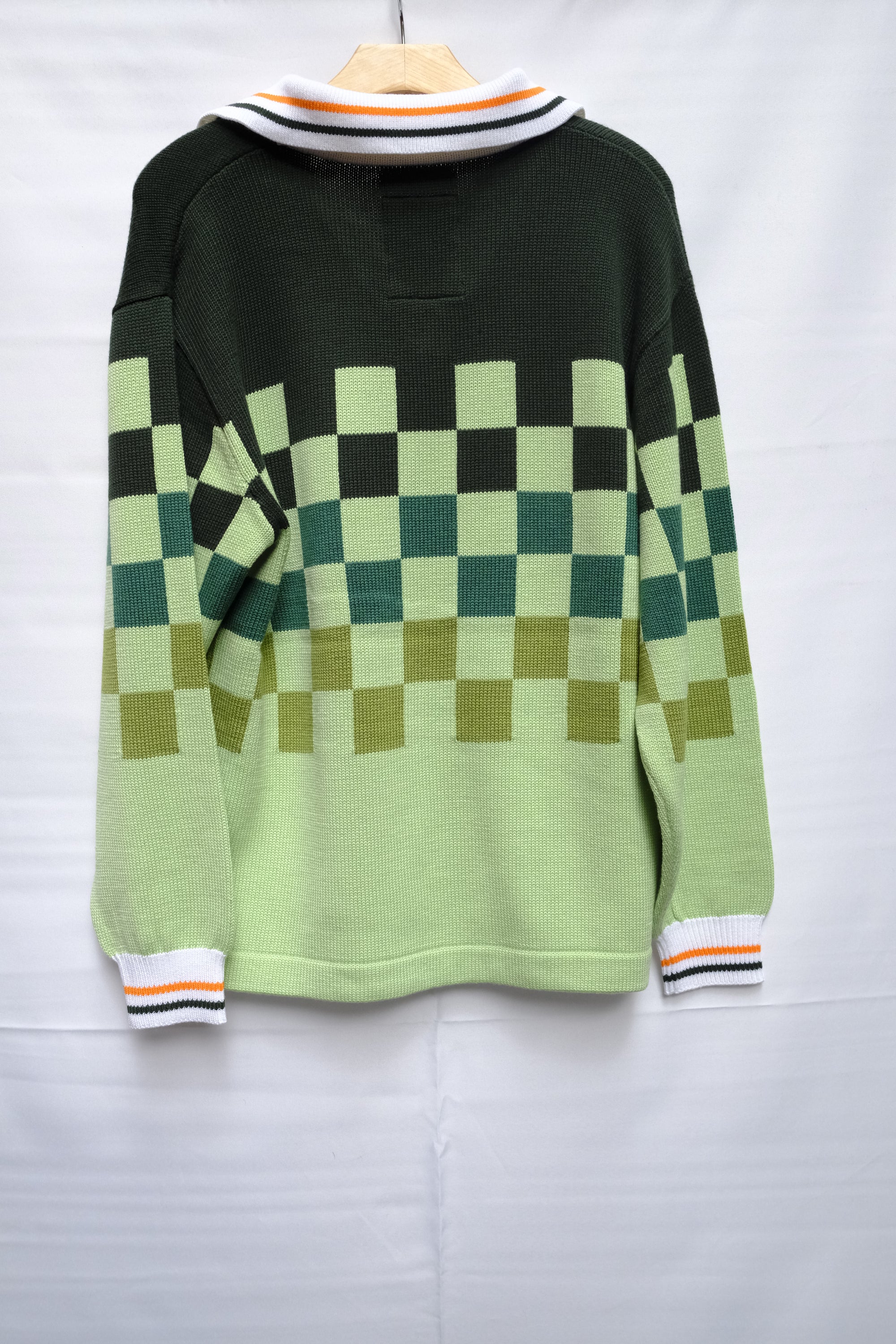 green gradient checkered knit soccer jersey