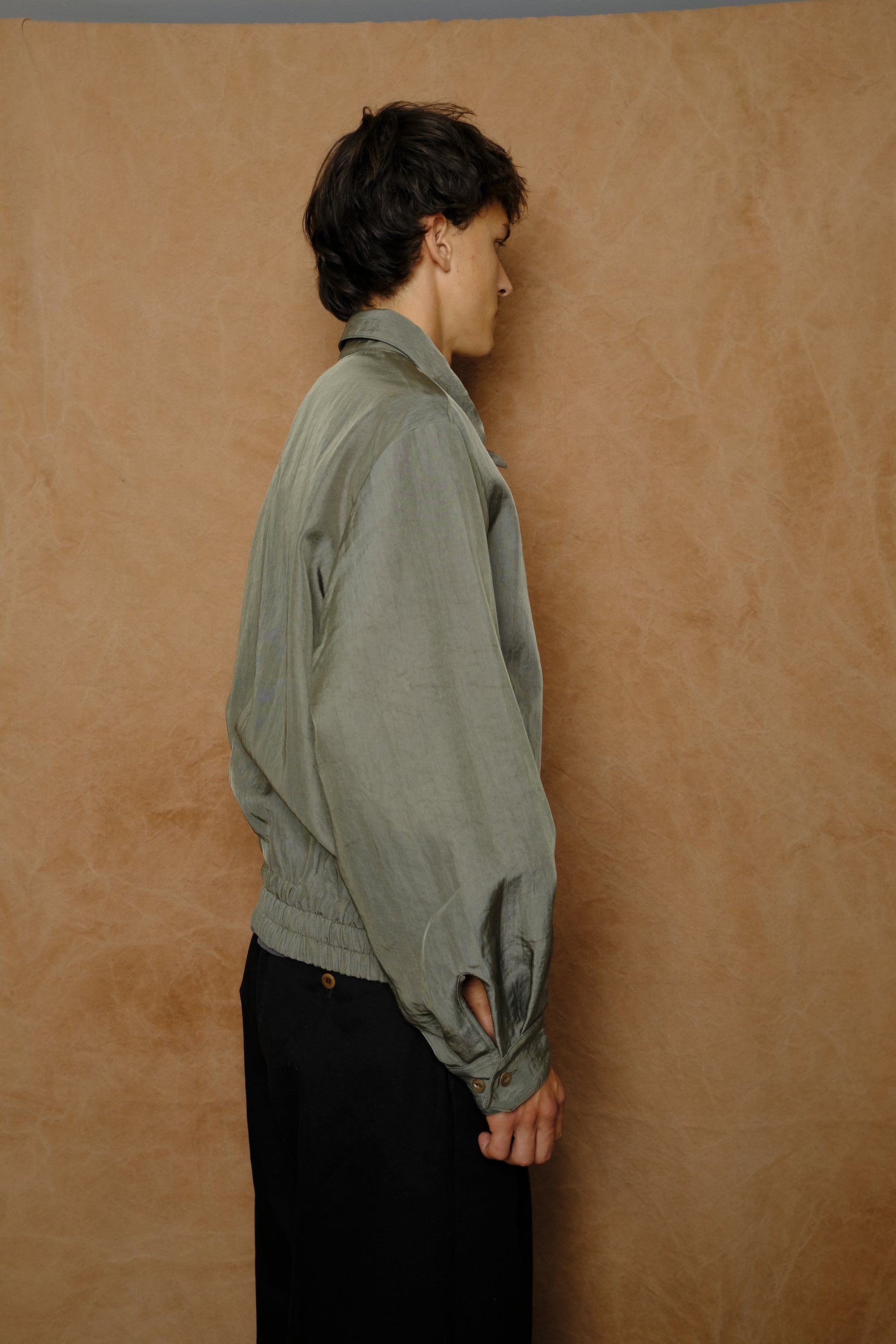 nylon zip up blouson in sage green