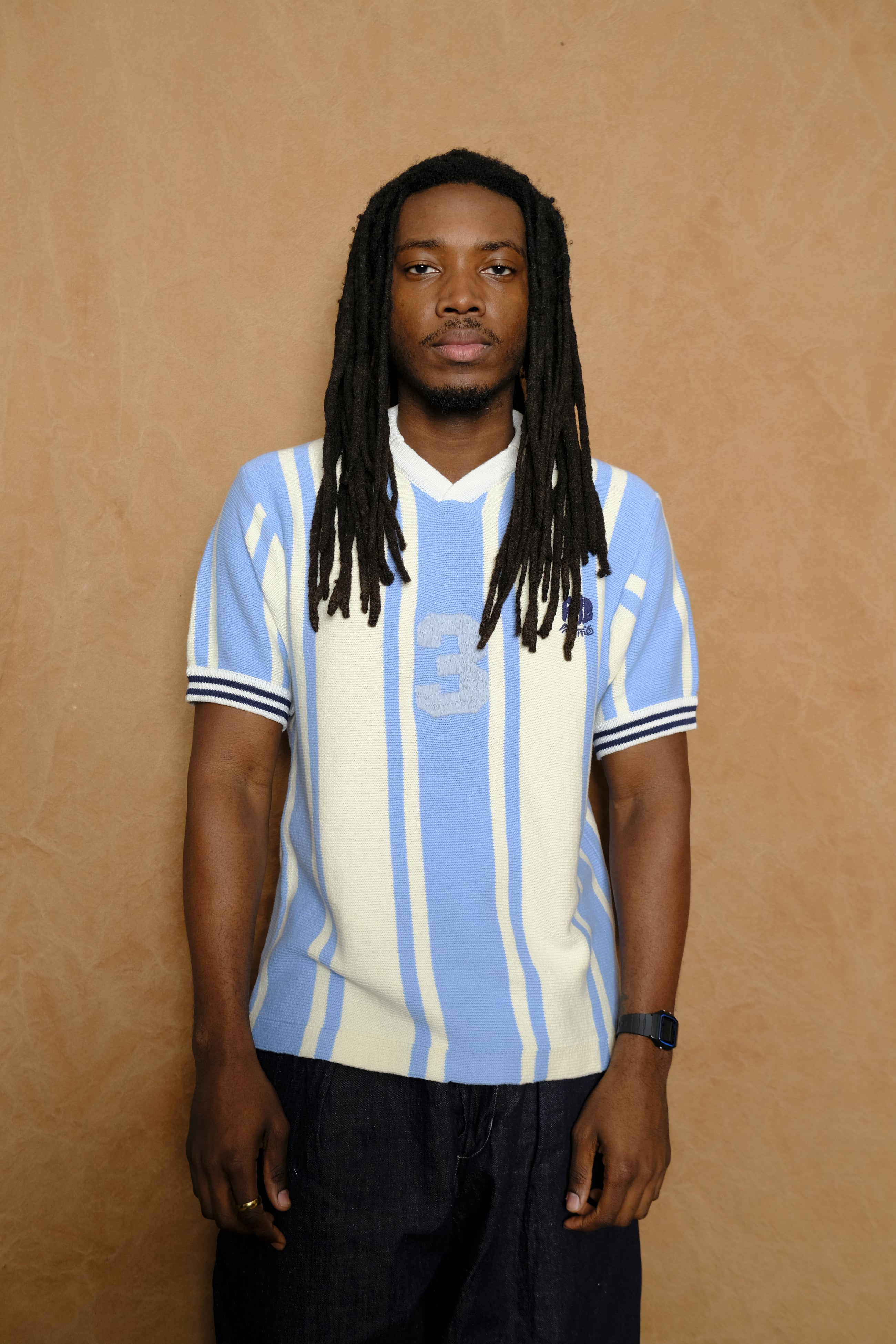 knitted soccer shirt in light blue