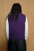 cable knit short vest in dark purple