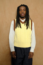 cable knit ringer vest in light yellow