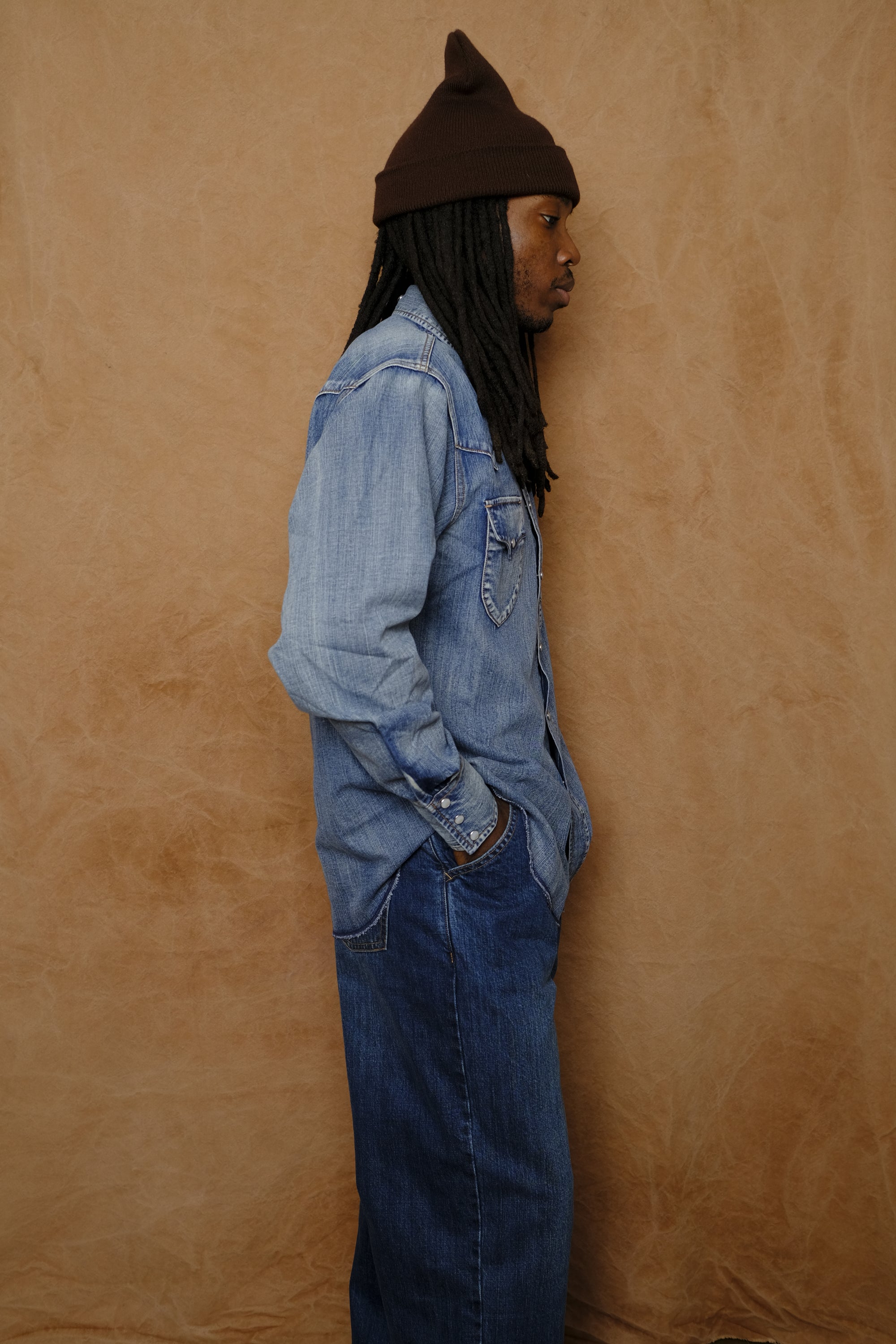 denim western shirt in mid indigo wash