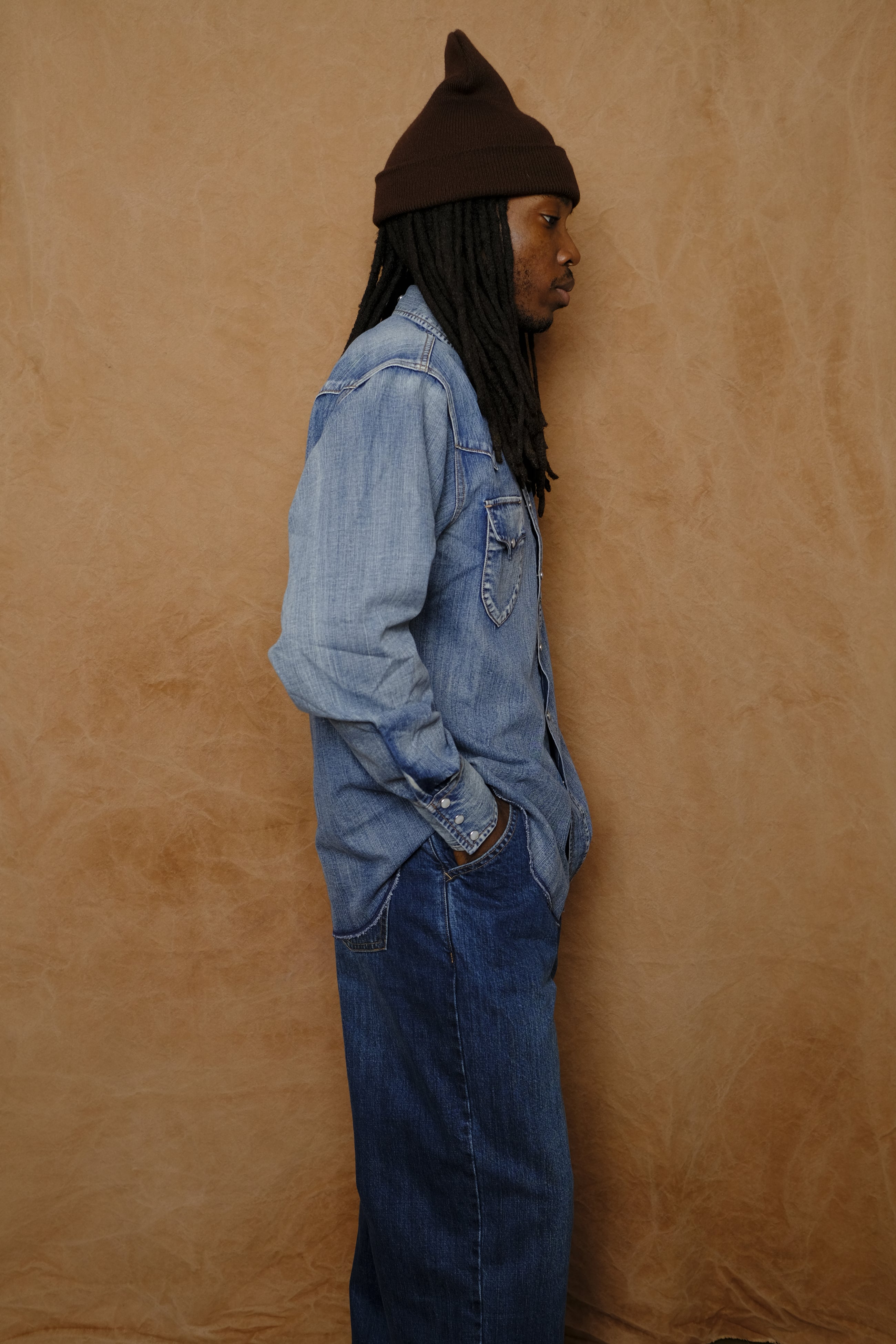 denim western shirt in mid indigo wash