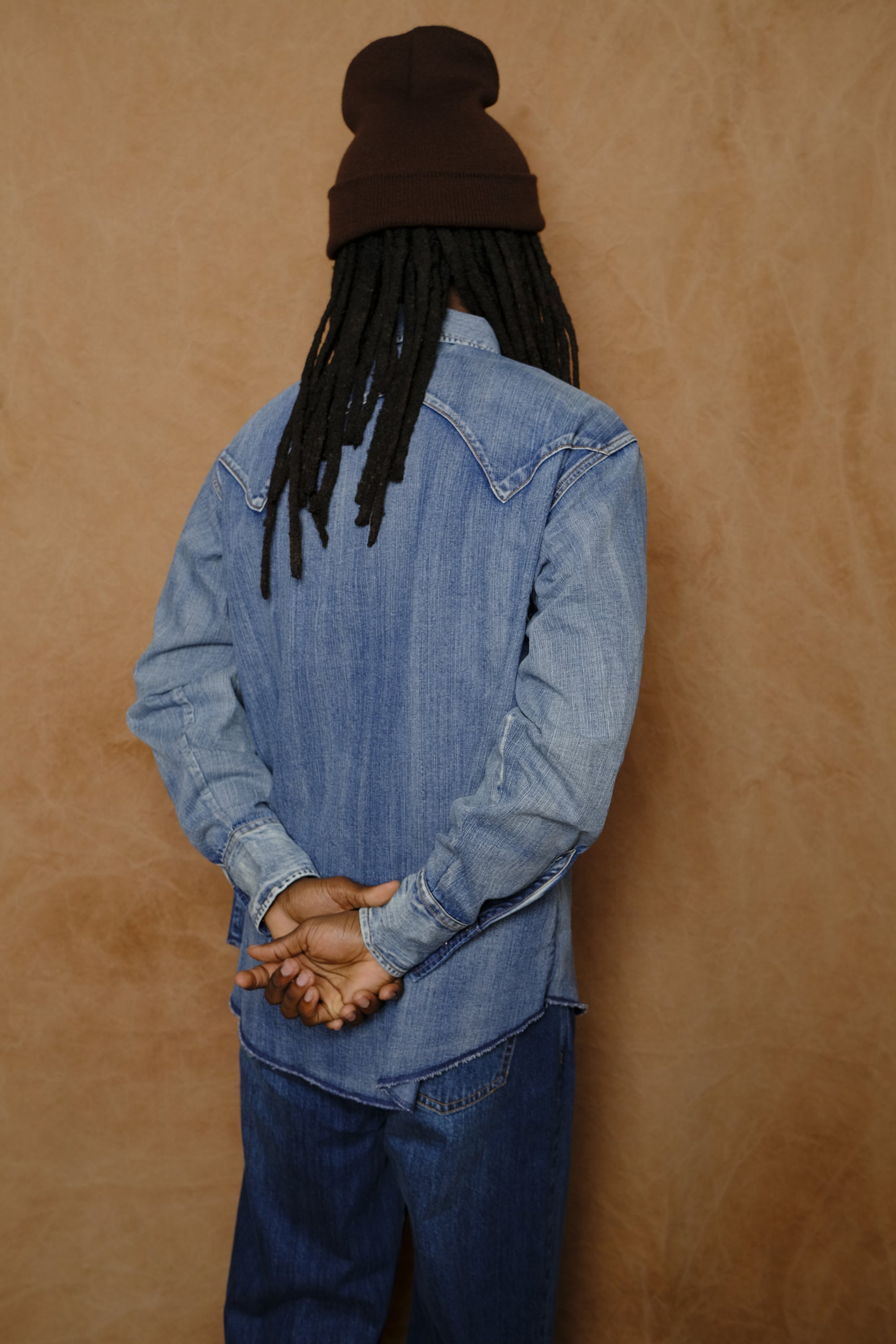 denim western shirt in mid indigo wash