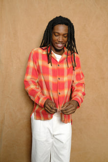 artist long sleeve shirt in red & ecru hand loomed kala cotton