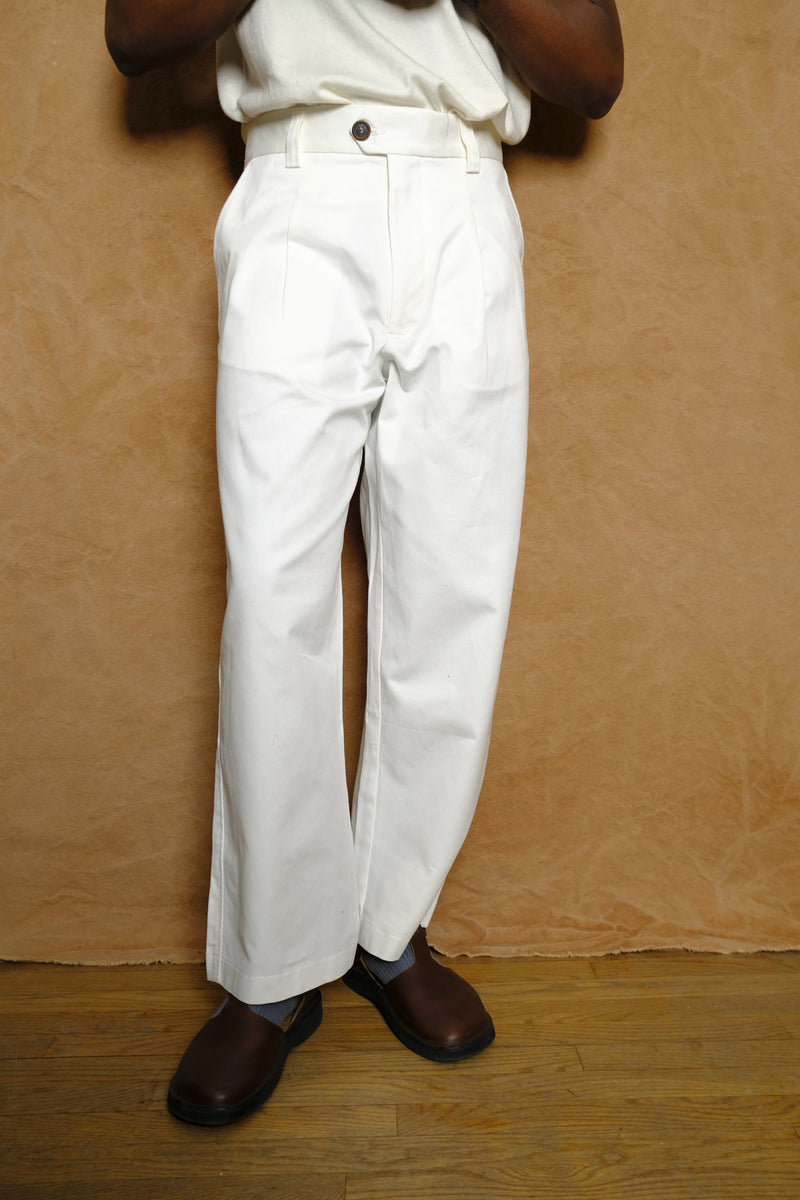 artist trouser in white cotton twill