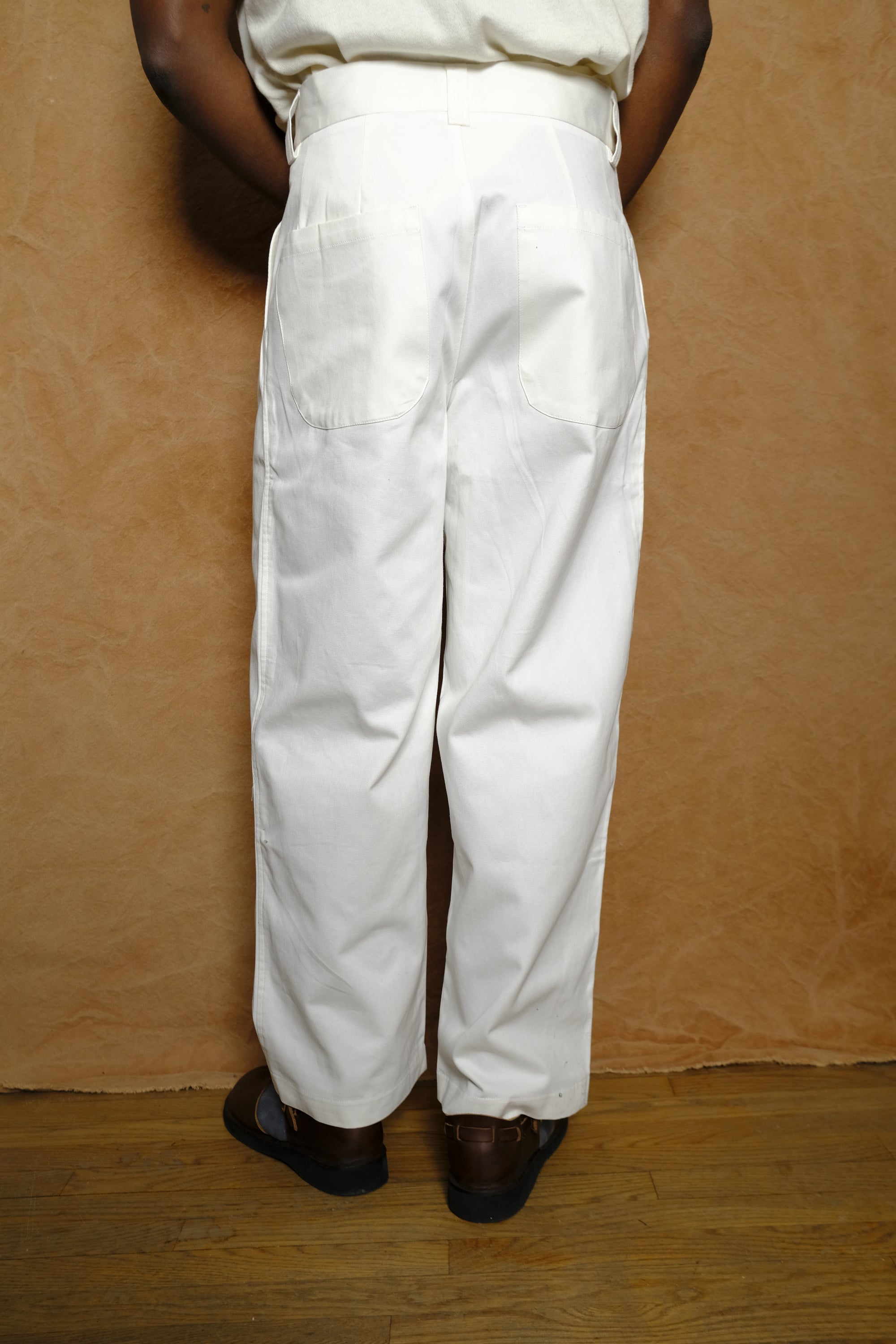 artist trouser in white cotton twill