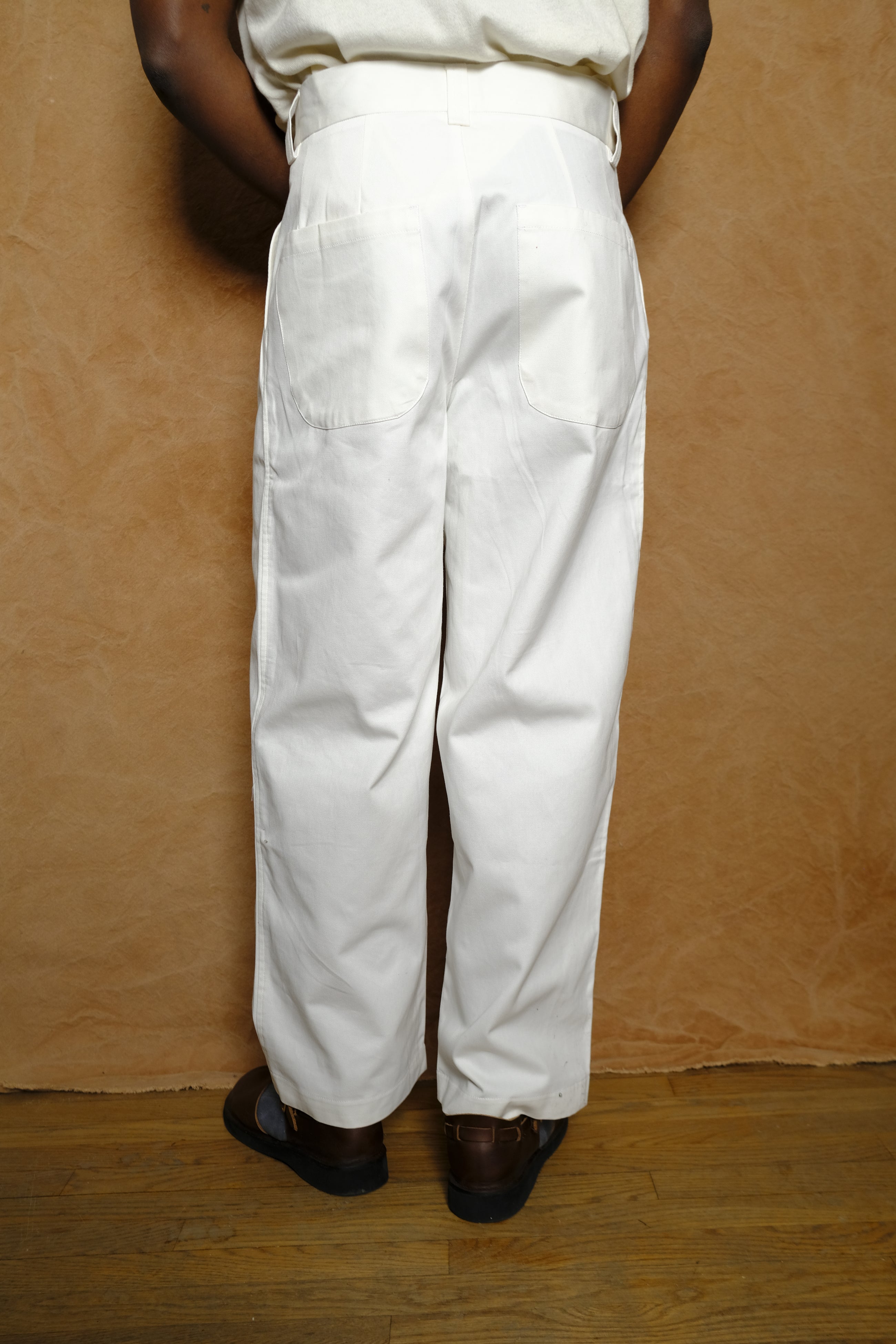 artist trouser in white cotton twill