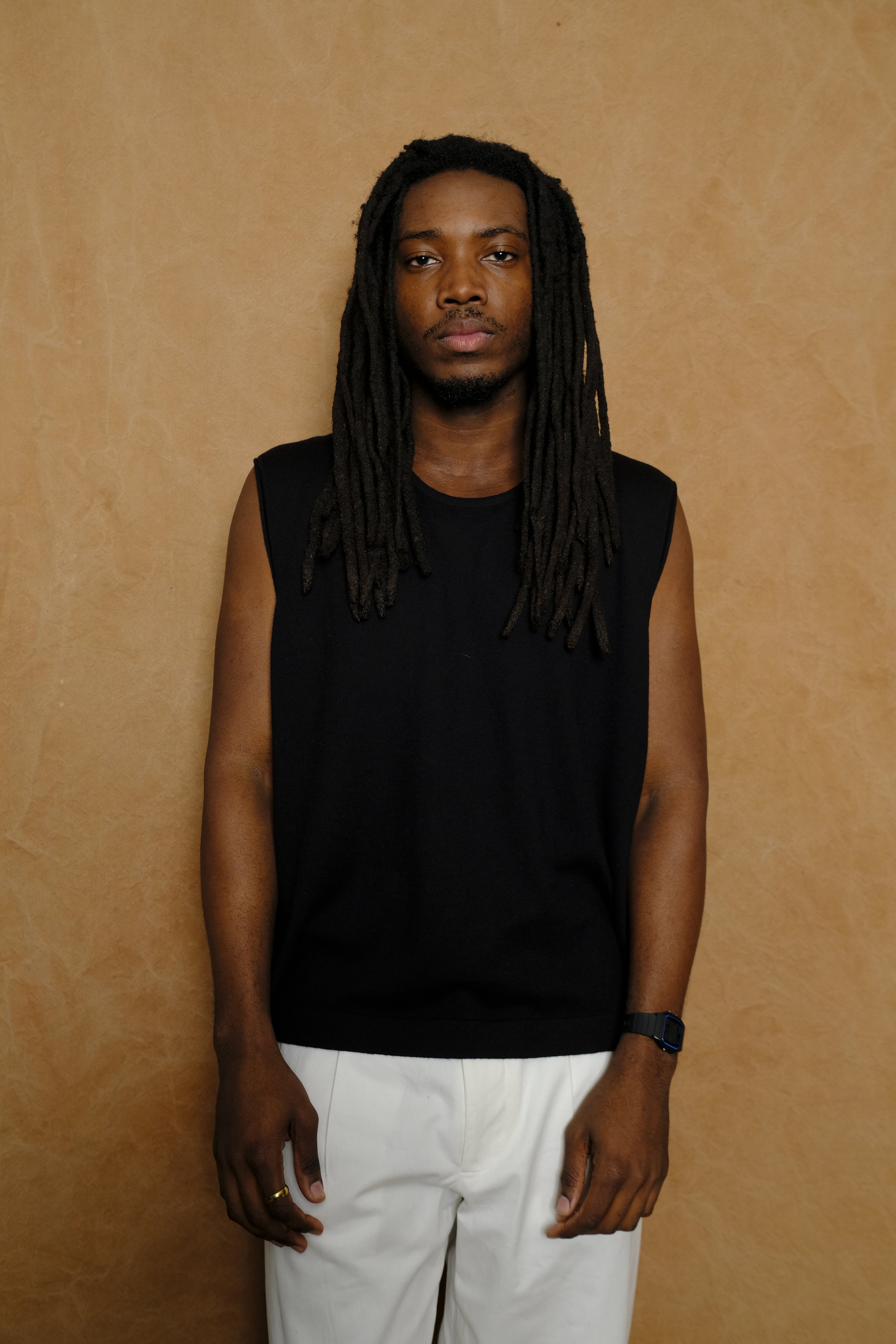 cut-off shirt in black cotton & cashmere