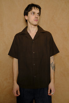 artist shirt in brown melange hand loomed cotton