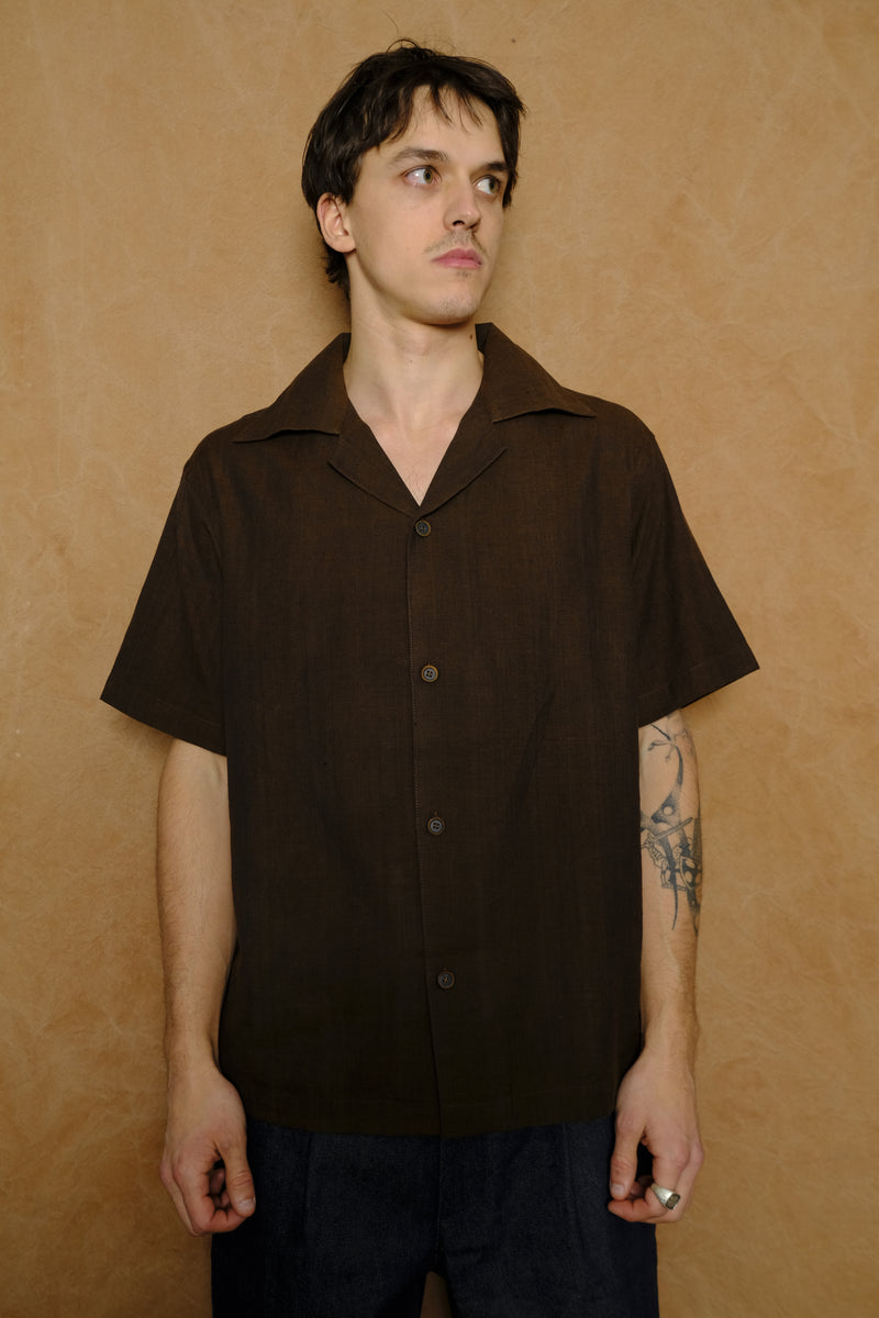artist shirt in brown melange hand loomed cotton