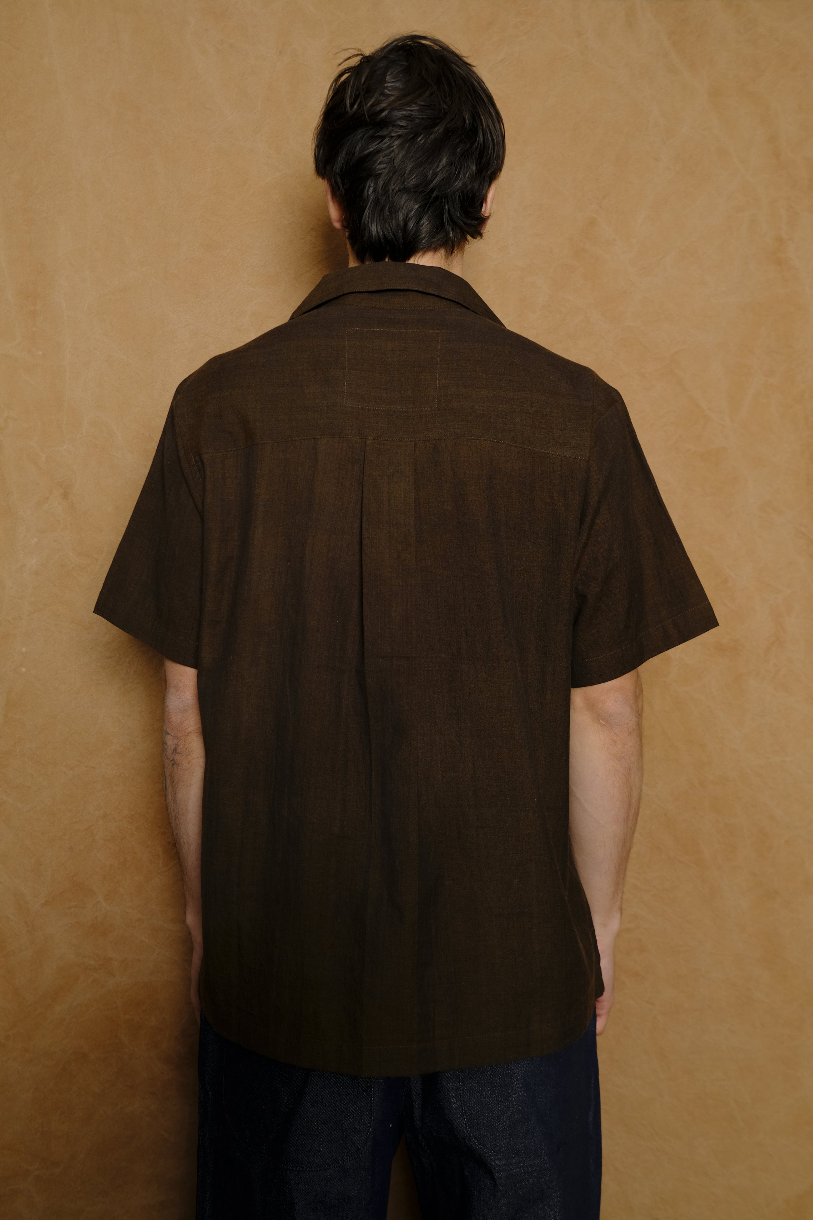 artist shirt in brown melange hand loomed cotton
