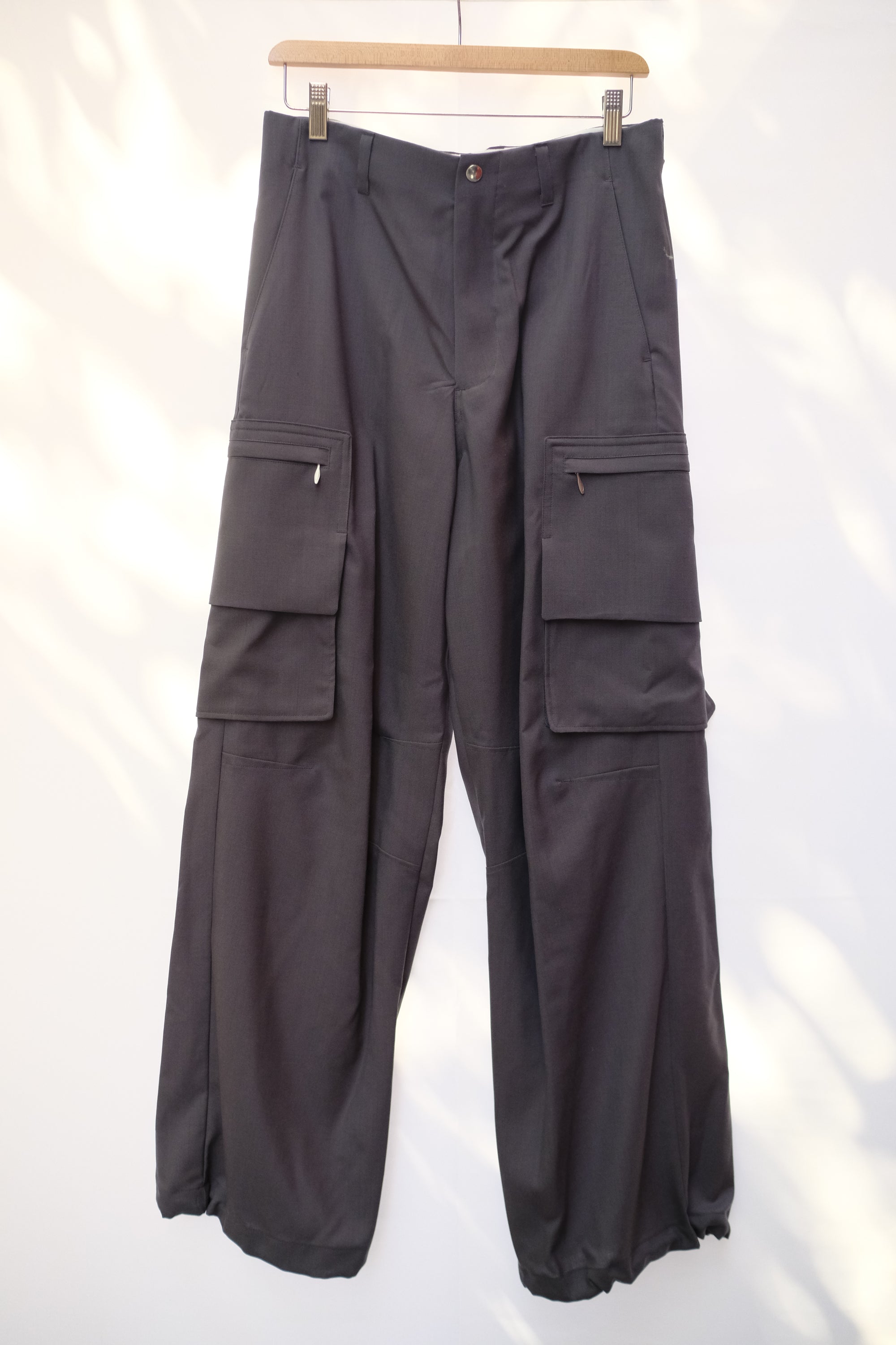 water repellent wool wide cargo trousers