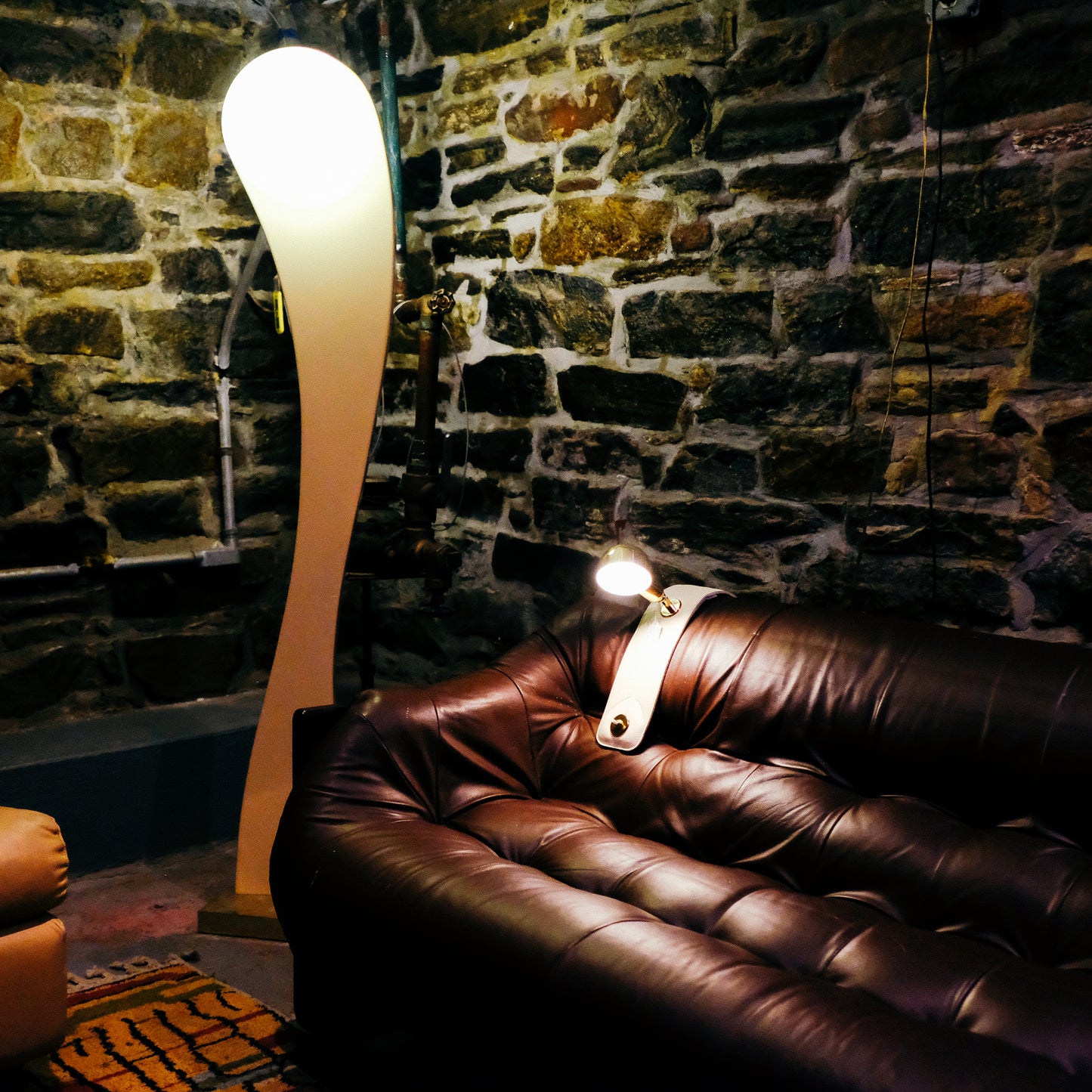 leather & brass reading light designed by luigi caccia dominioni