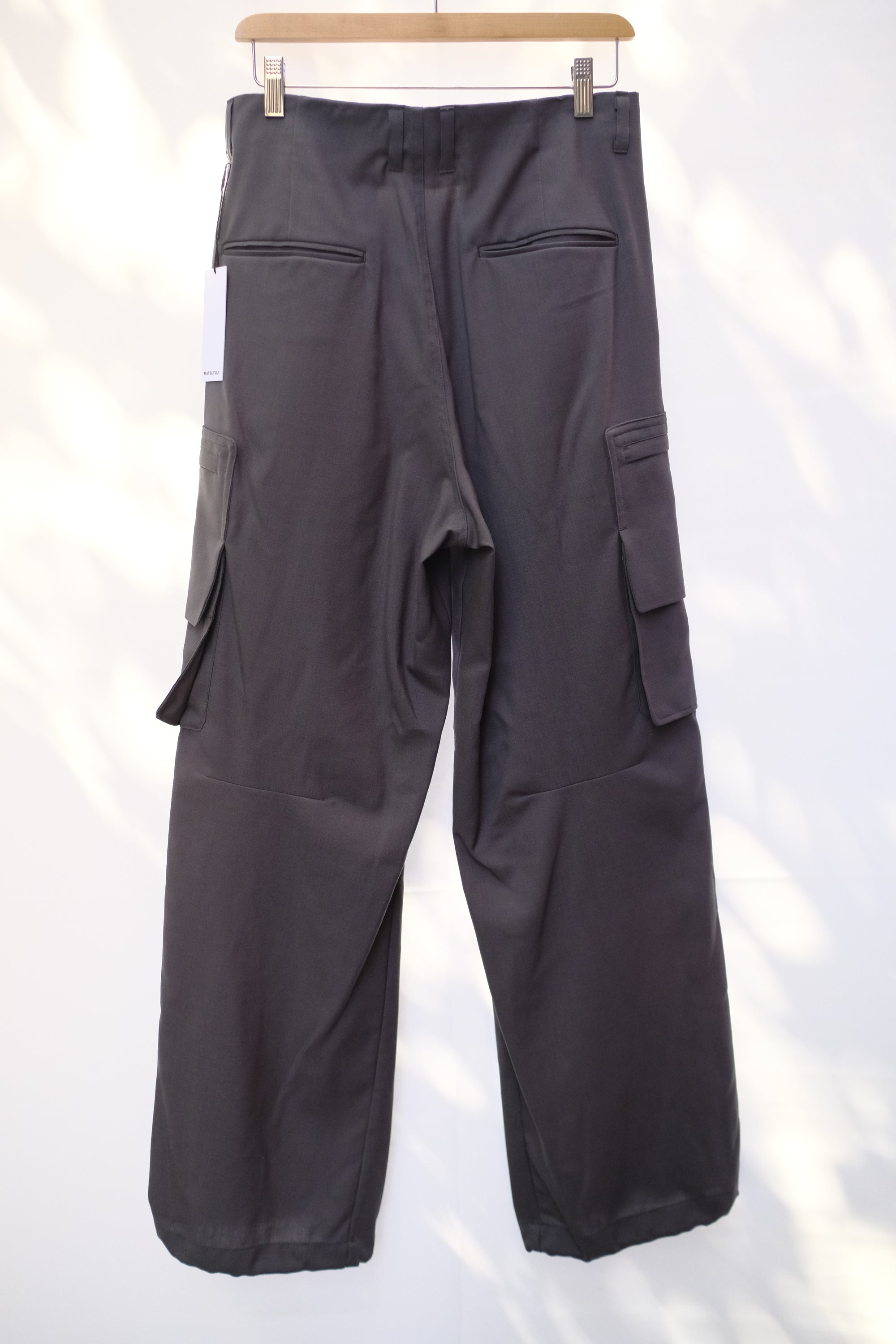 water repellent wool wide cargo trousers