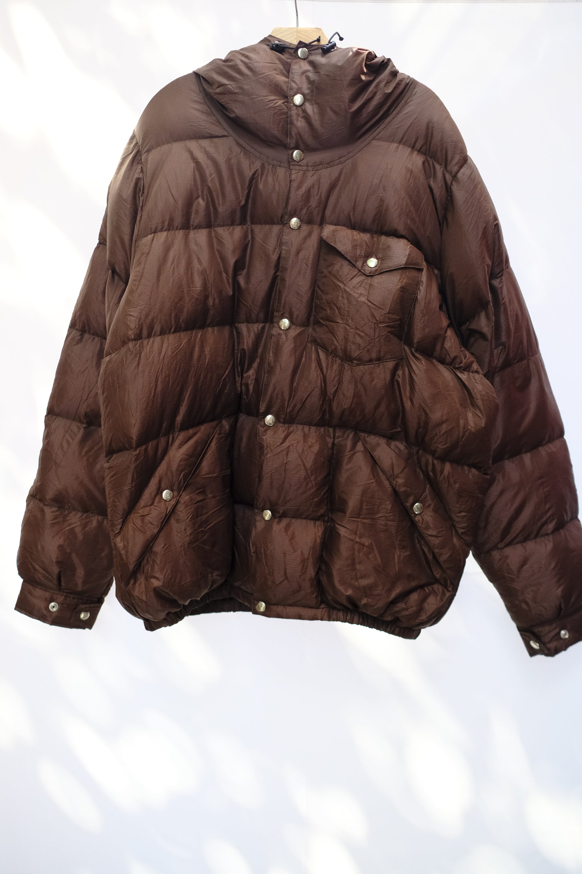 down jacket in brown nylon ripstop