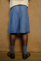 wide shorts in indigo contrast stitched hand loomed cotton