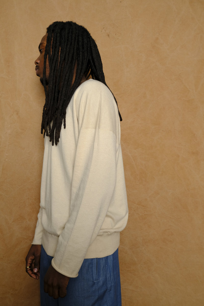 lounge sweater in oatmeal cotton & cashmere