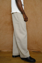 double pleat trouser in stone japanese wool