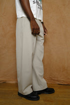 double pleat trouser in stone japanese wool