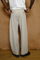 double pleat trouser in stone japanese wool