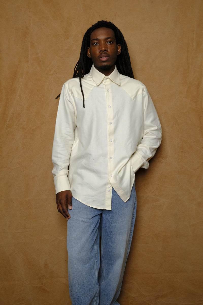 western business shirt in cream herringbone